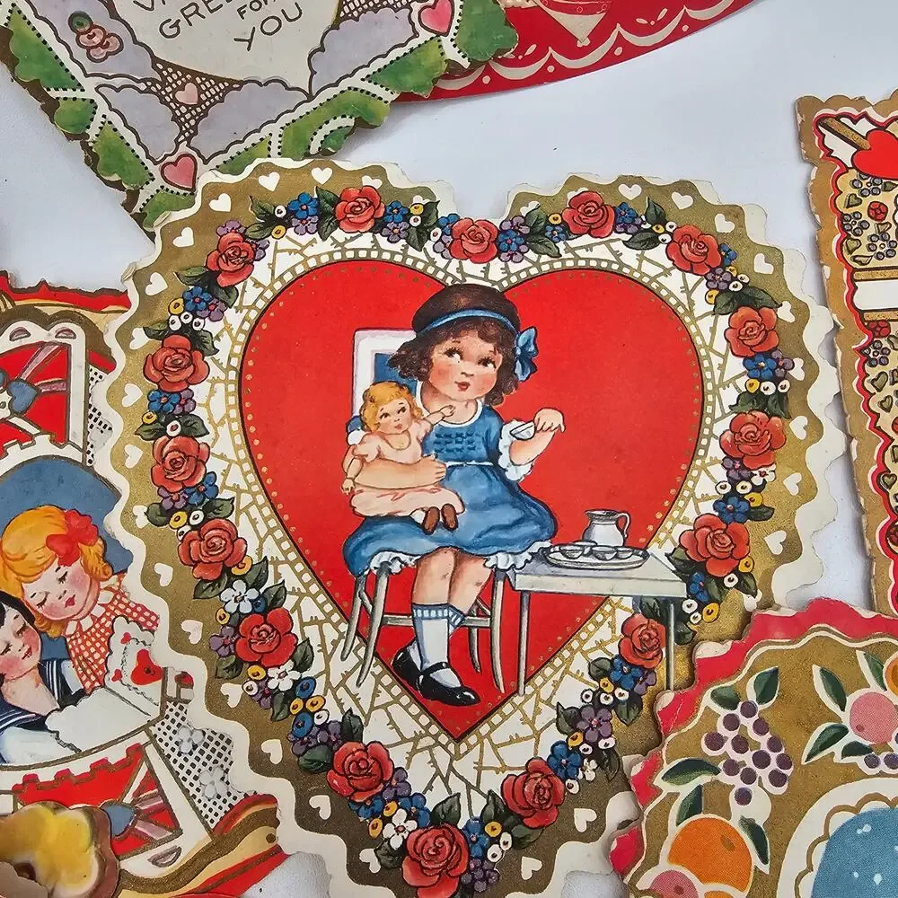 Vintage Valentine Card Lot Whitney Made Die Cut Embossed Hearts Romantic 41 Pcs